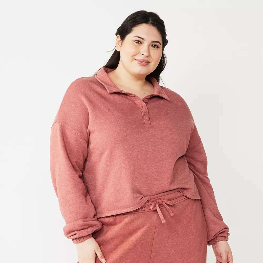 Clothing * | Juniors' Plus Size So Long Sleeve Fleece Polo