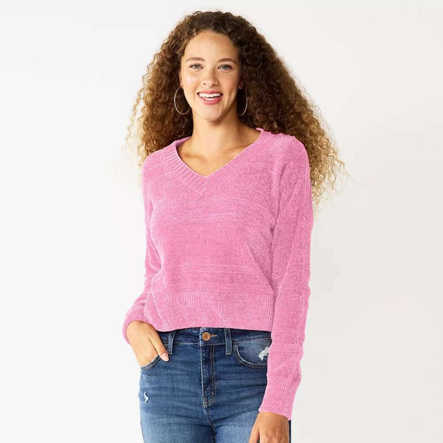 Clothing * | Juniors' So V-Neck Chenille Pullover Sweater