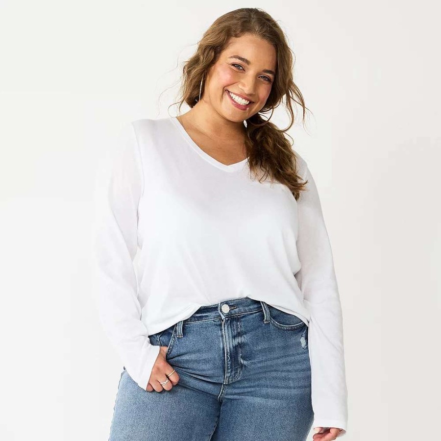 Clothing * | Juniors' Plus Size So Classic Long Sleeve V-Neck Top