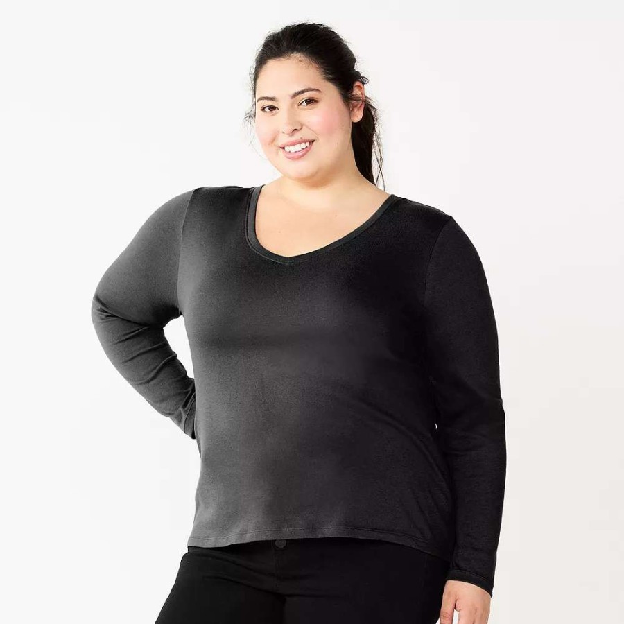 Clothing * | Juniors' Plus Size So Classic Long Sleeve V-Neck Top