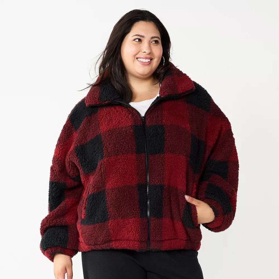 Clothing * | Juniors' Plus Size So Sherpa Full Zip Jacket