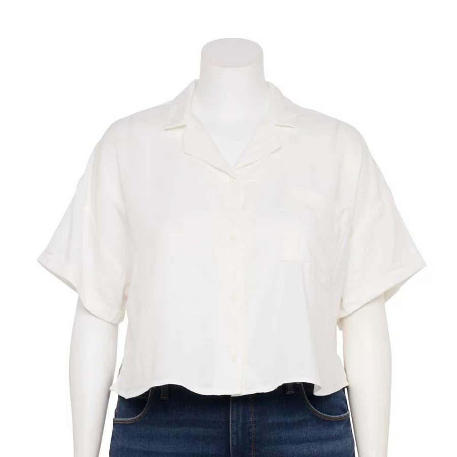 Clothing * | Juniors' Plus Size So Cropped Button Down Shirt