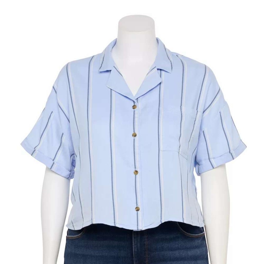 Clothing * | Juniors' Plus Size So Cropped Button Down Shirt