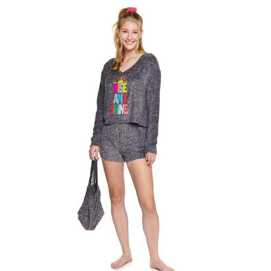 Clothing * | Juniors' So Boxy Long Sleeve Pajama Top & Pajama Shorts Set