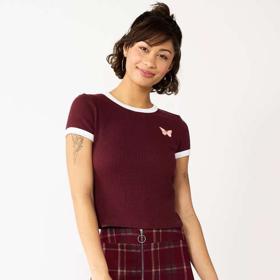 Clothing * | Juniors' So Cropped Ribbed Ringer Tee