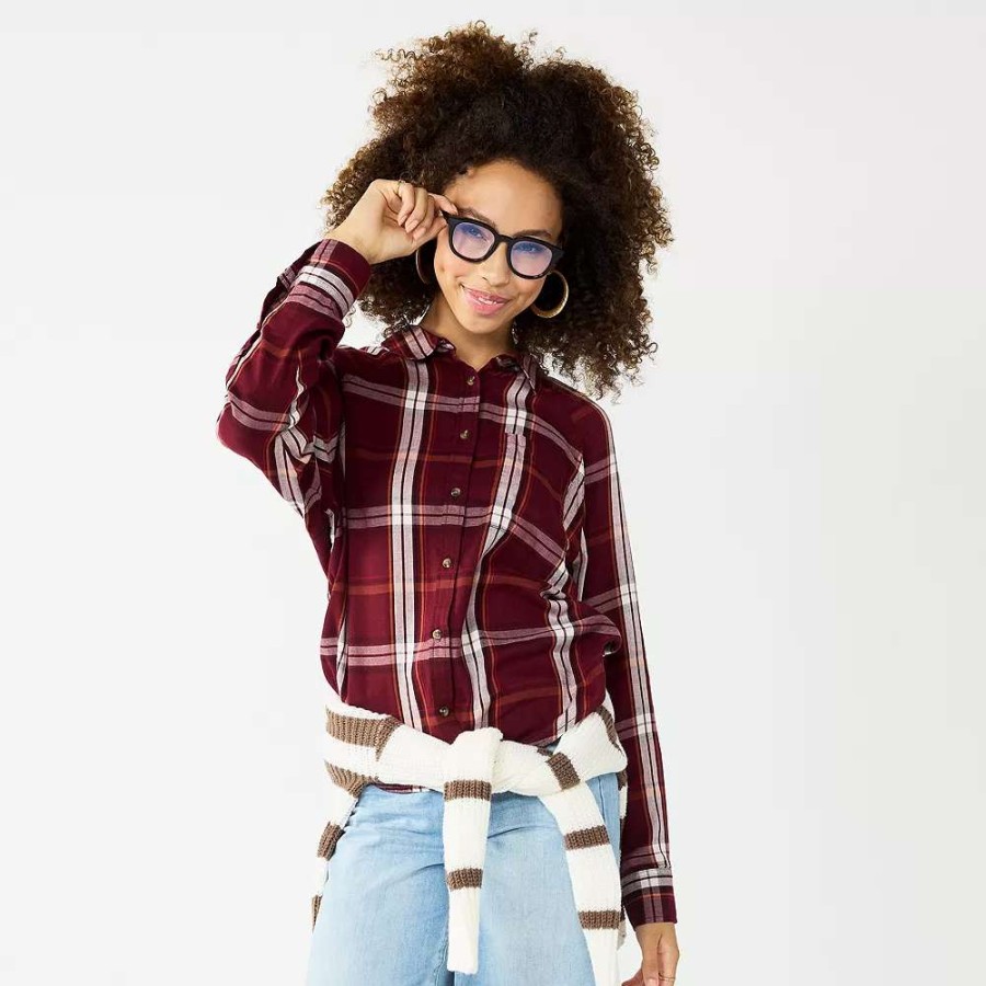 Clothing * | Juniors' So Long Sleeve Button Down Shirt