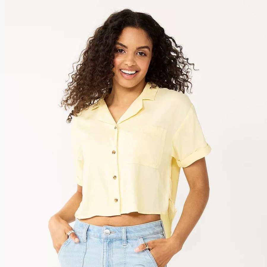 Clothing * | Juniors' So Cropped Button-Front Shirt