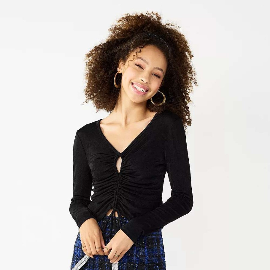 Clothing * | Juniors' So Solid Ruched Cutout Top