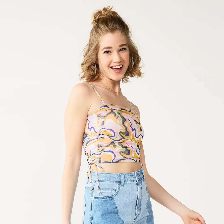 Clothing * | Juniors' So Side Cinched Cropped Print Cami