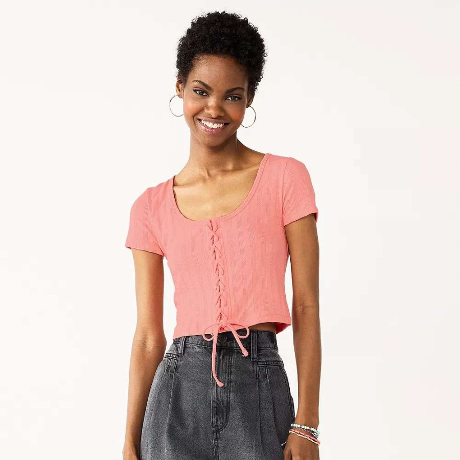 Clothing * | Juniors' So Cropped Front Lace-Up Top