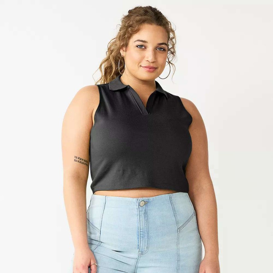 Clothing * | Juniors' Plus Size So Cropped Polo Tank