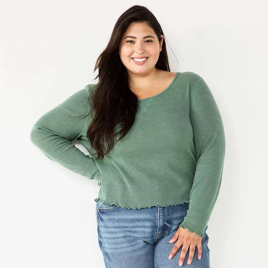 Clothing * | Juniors' Plus Size So Basic Thermal Cropped Tee