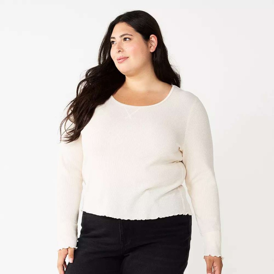 Clothing * | Juniors' Plus Size So Basic Thermal Cropped Tee