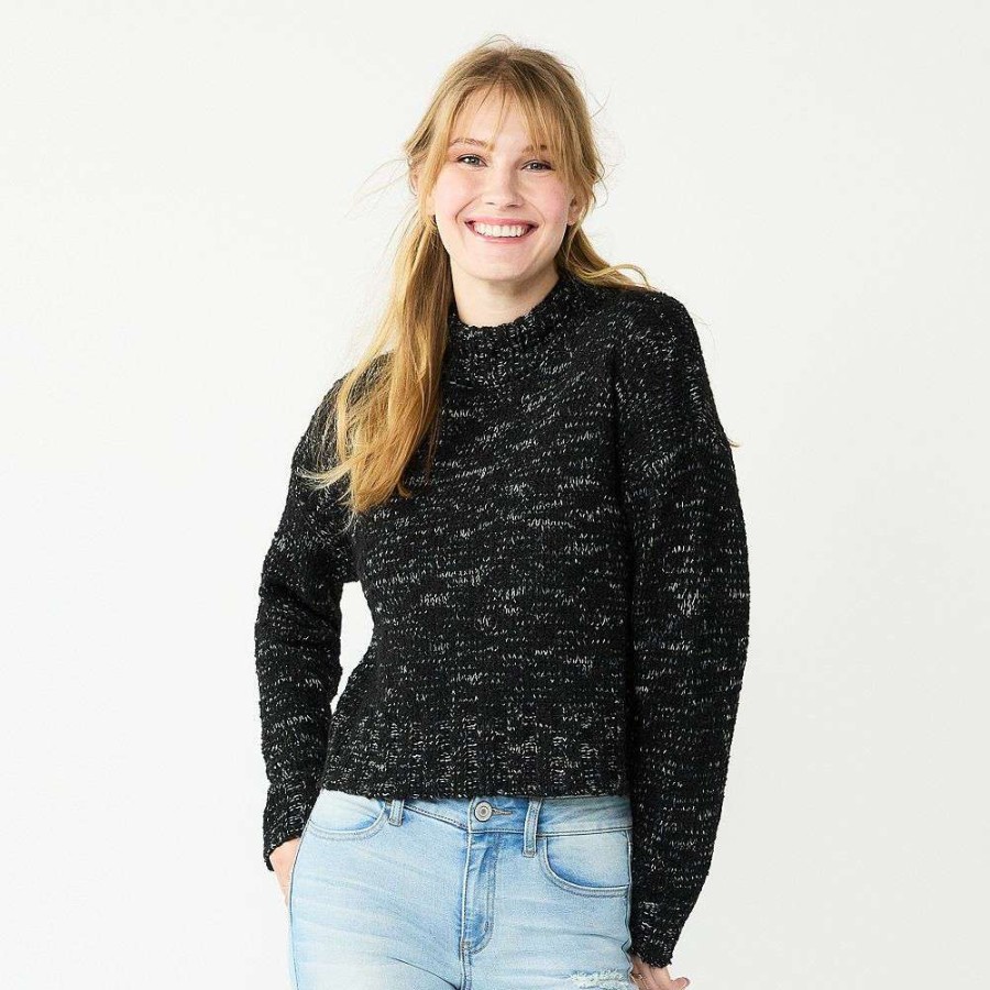 Clothing * | Juniors' So Cropped Mockneck Spacedye Sweater