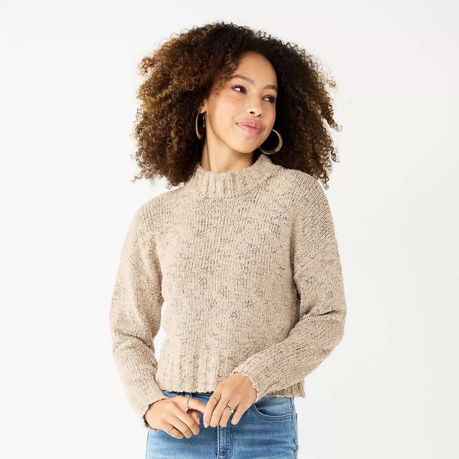 Clothing * | Juniors' So Cropped Mockneck Spacedye Sweater