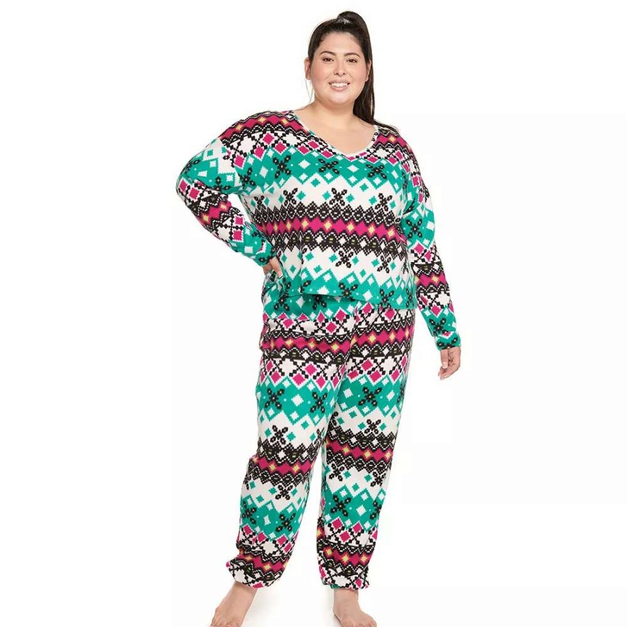 Clothing * | Juniors' Plus Size So Boxy Long Sleeve Pajama Top & Pajama Pants Set