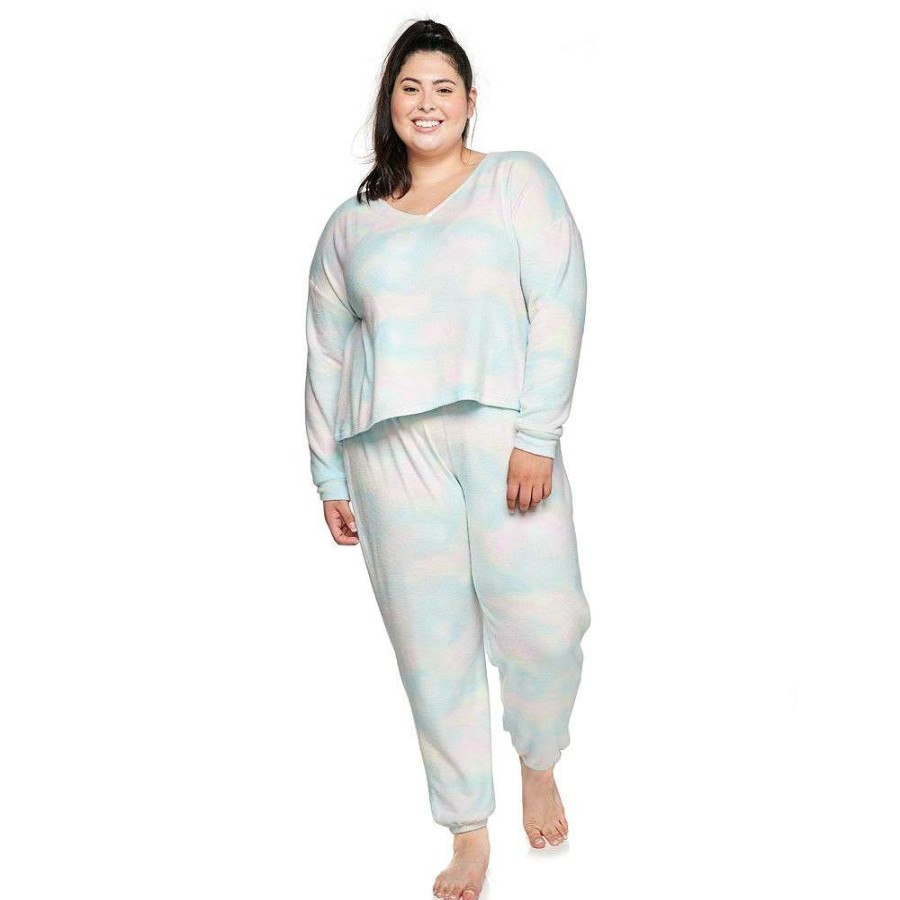 Clothing * | Juniors' Plus Size So Boxy Long Sleeve Pajama Top & Pajama Pants Set