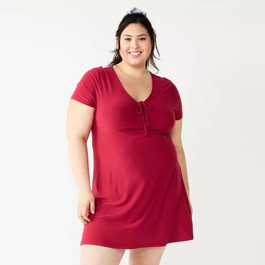 Clothing * | Juniors' Plus Size So Cinched Front Fit & Flare Peasant Dress