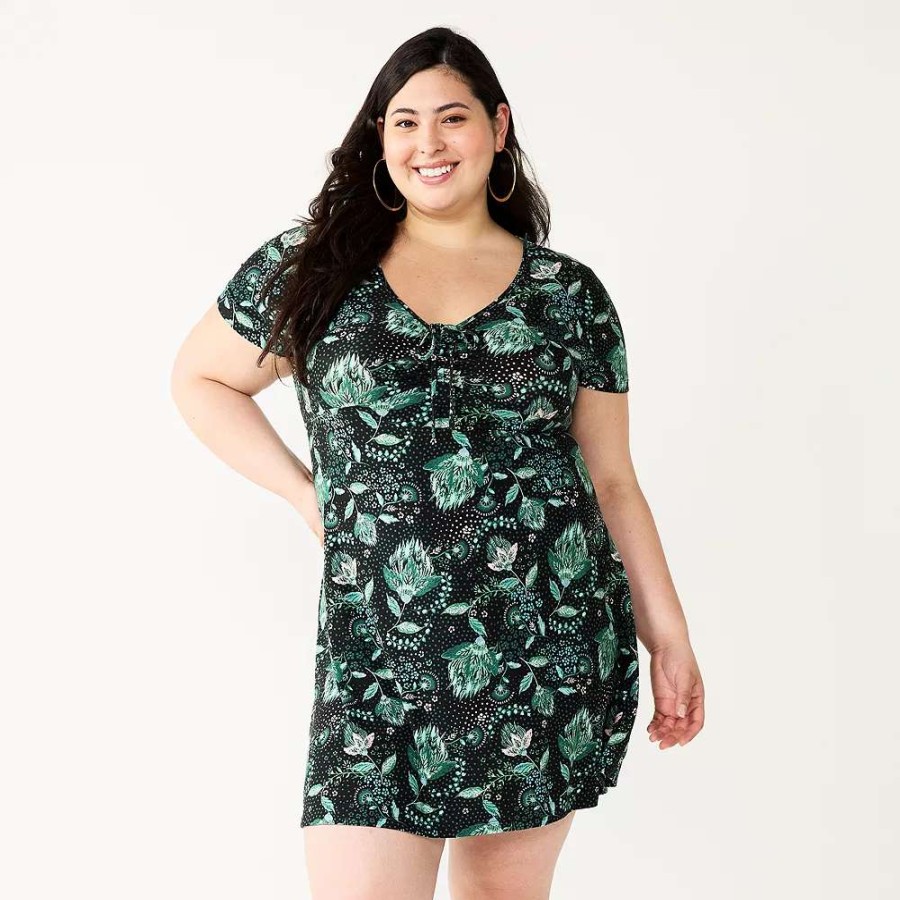 Clothing * | Juniors' Plus Size So Cinched Front Fit & Flare Peasant Dress