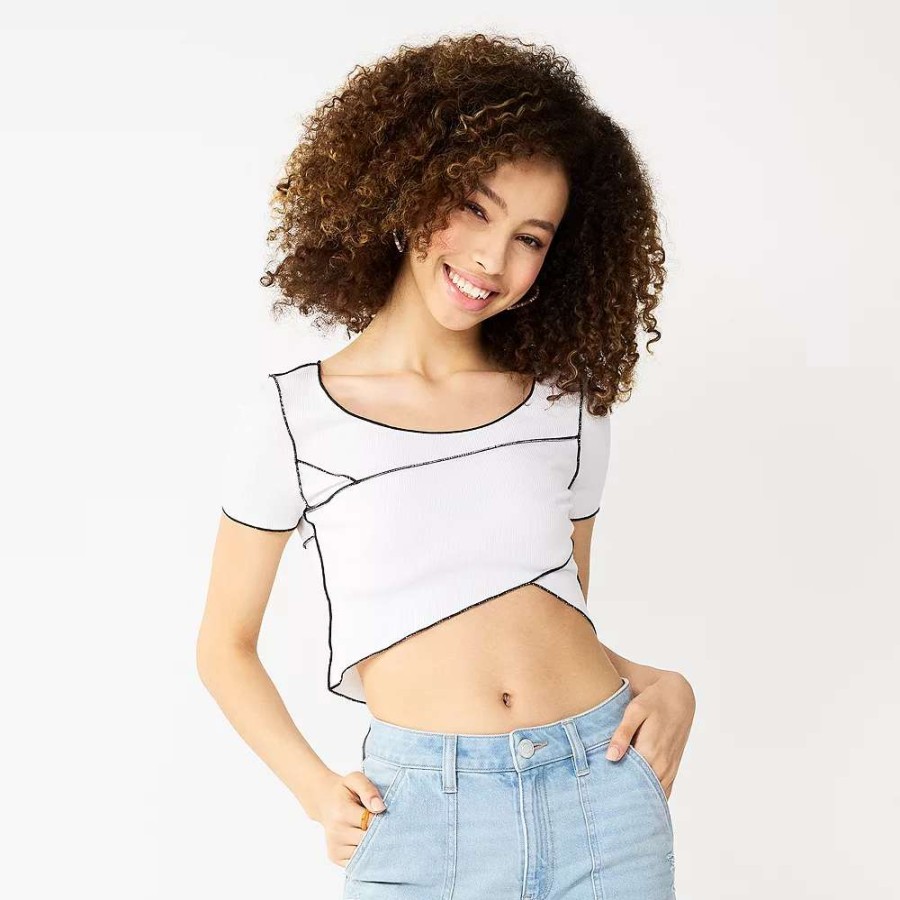 Clothing * | Juniors' So Cropped Contrast Seam Top