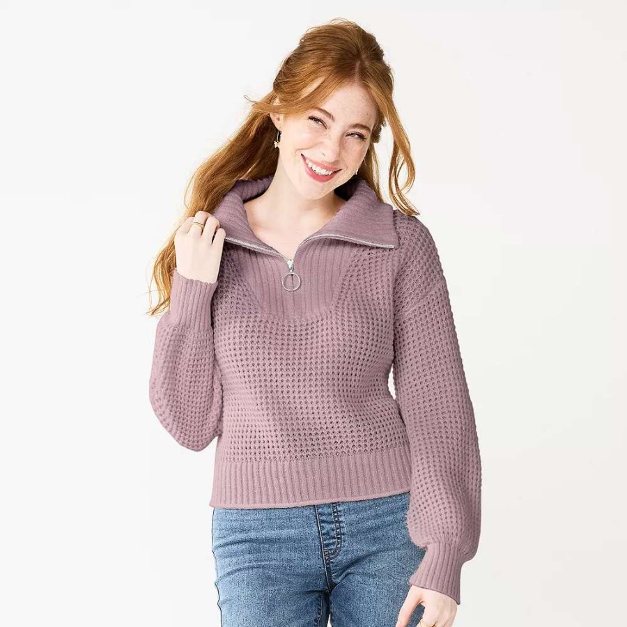 Clothing * | Juniors' So Quarter Zip Sweater