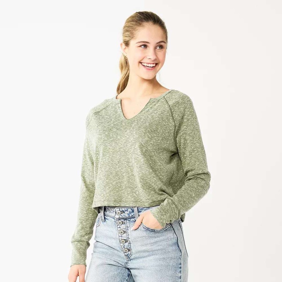 Clothing * | Juniors' So Solid Cropped Long Sleeve Top