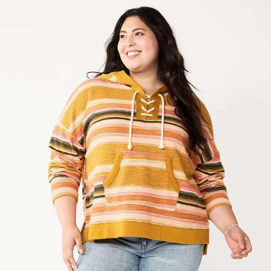 Clothing * | Juniors' Plus Size So Lace-Up Drawstring Hoodie