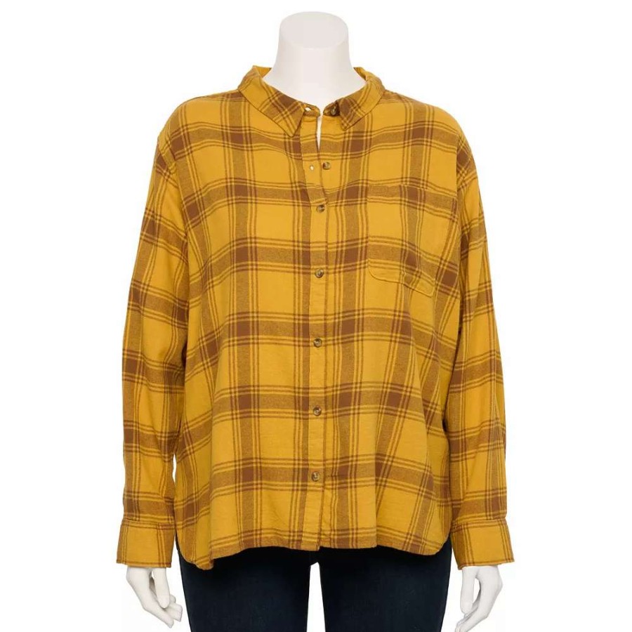 Clothing * | Juniors' So Plus Button Down Flannel