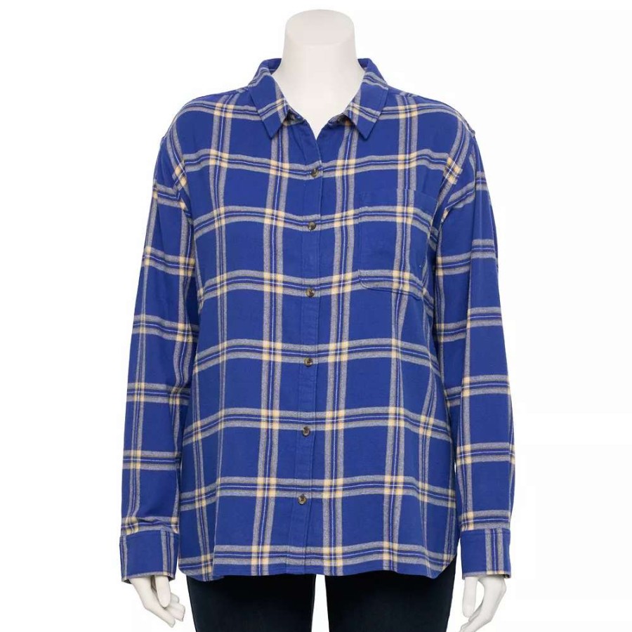 Clothing * | Juniors' So Plus Button Down Flannel