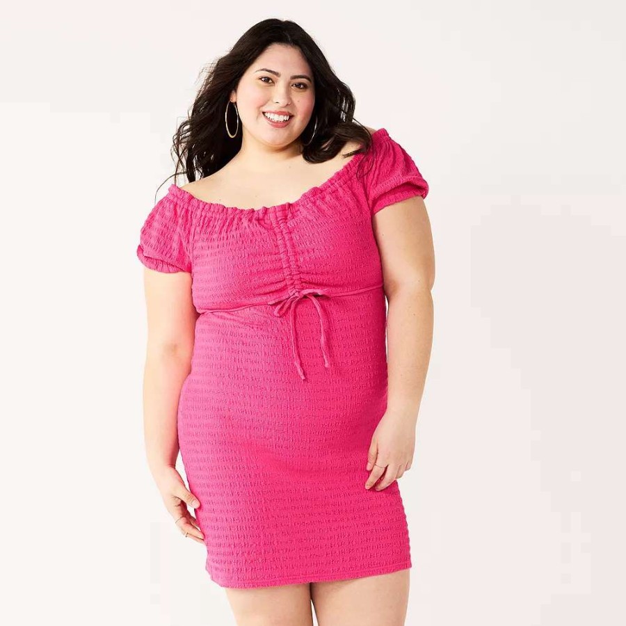 Clothing * | Juniors' Plus Size So Allover Smocked Cutout Mini Dress