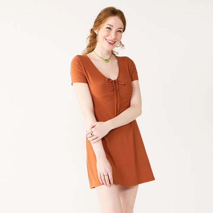 Clothing * | Juniors' So Cinched Front Fit & Flare Peasant Dress