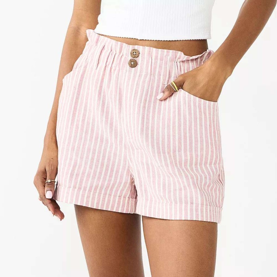 Clothing * | Juniors' So Striped Button-Front Paperbag Shorts