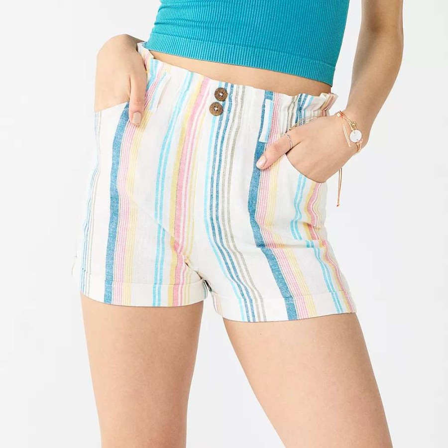 Clothing * | Juniors' So Striped Button-Front Paperbag Shorts