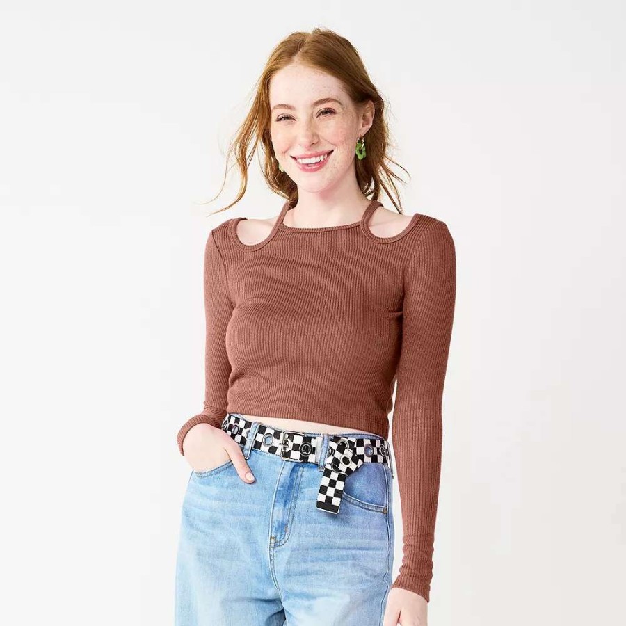 Clothing * | Juniors' So Cropped Shoulder Cutout Top