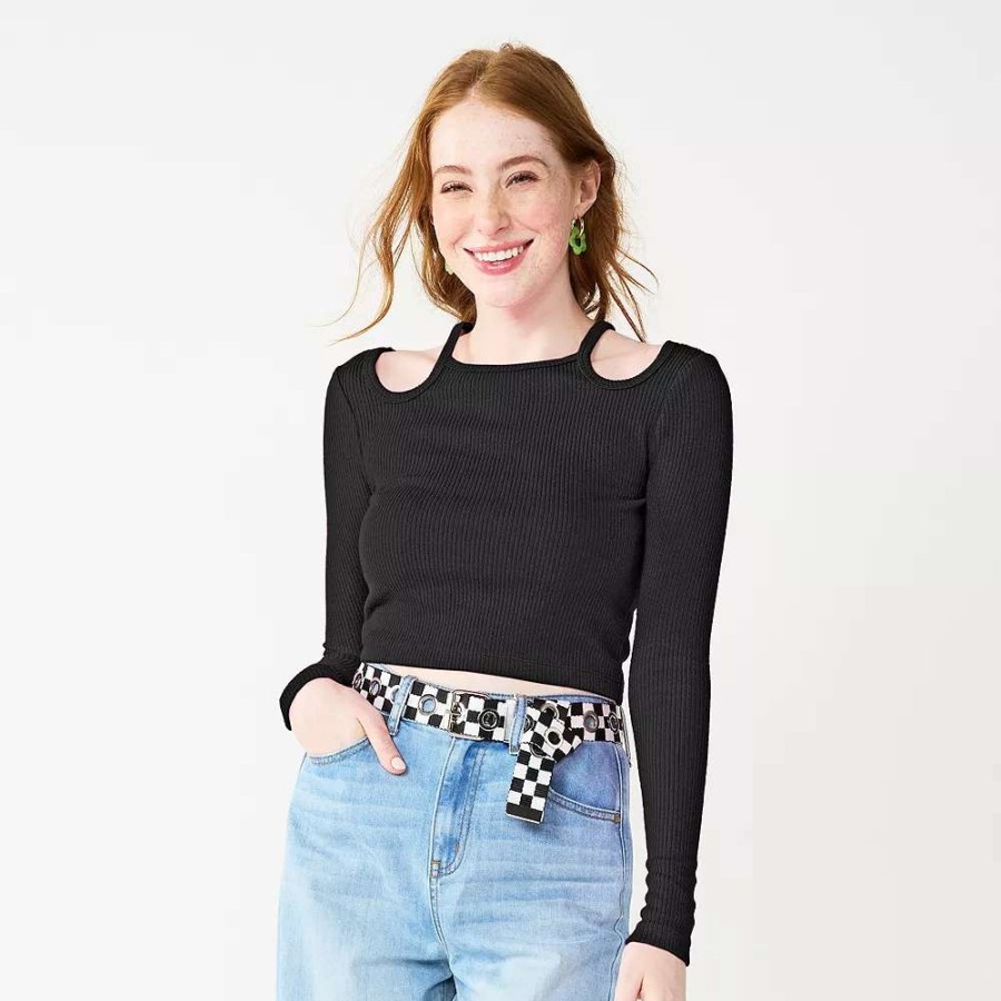 Clothing * | Juniors' So Cropped Shoulder Cutout Top