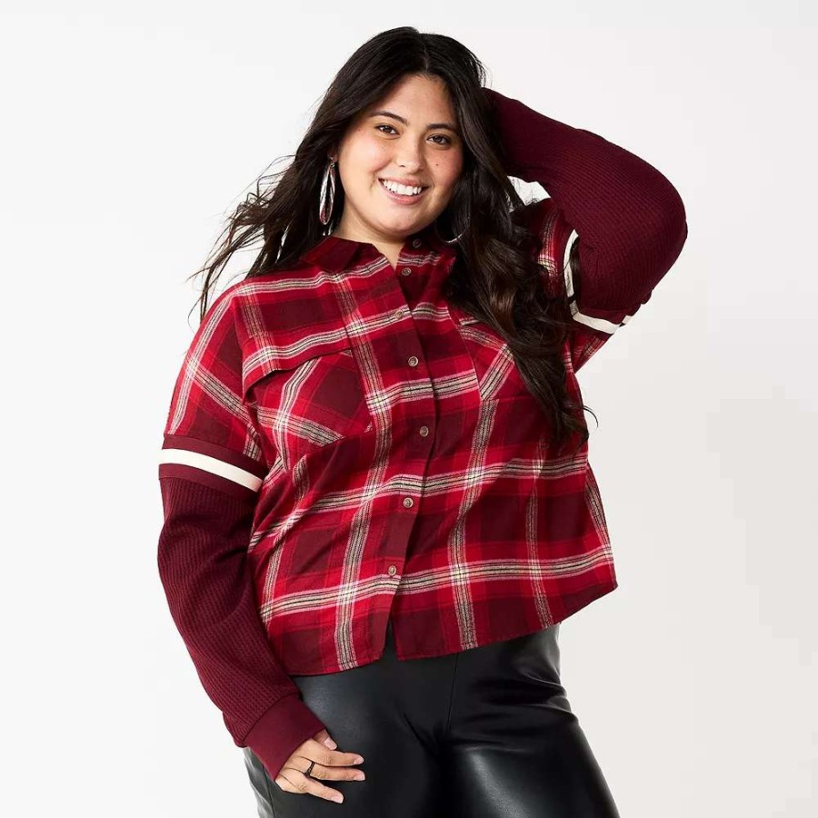 Clothing * | Juniors' Plus Size So Fashion Flannel Shirt