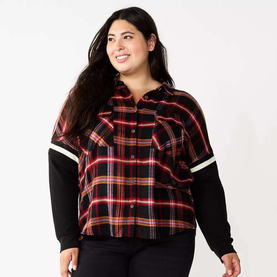 Clothing * | Juniors' Plus Size So Fashion Flannel Shirt