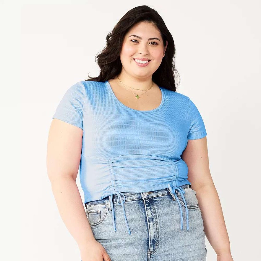 Clothing * | Juniors' Plus Size So Cinch Front Cropped Top