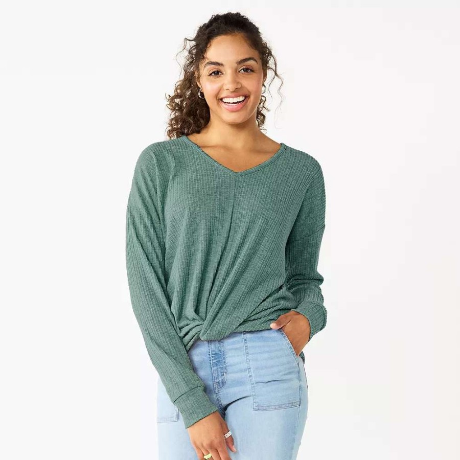 Clothing * | Juniors' So Ribbed Front Twist Top