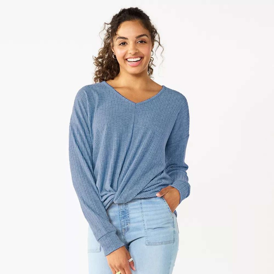 Clothing * | Juniors' So Ribbed Front Twist Top