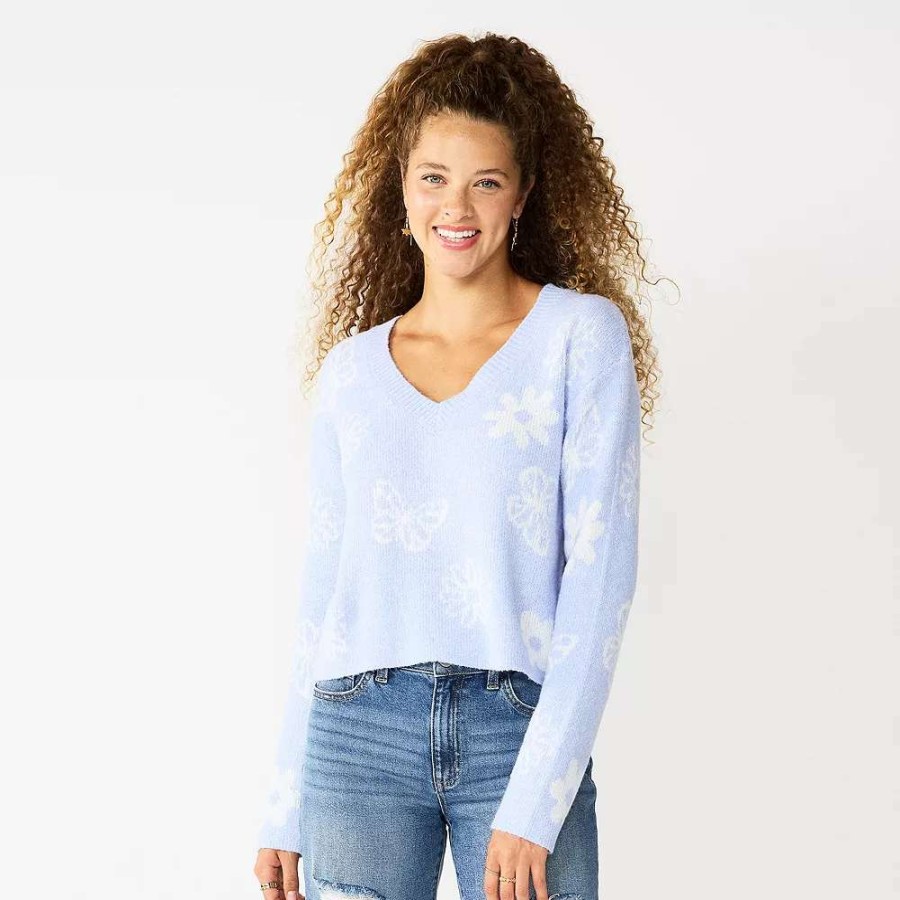 Clothing * | Juniors' So Printed V-Neck Pullover Sweater